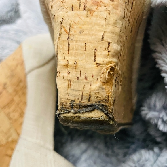 TOMS Stella Cork Wedge Sandals Womens Oatmeal Woven Open Toe Slip On Size 9 - Picture 14 of 15